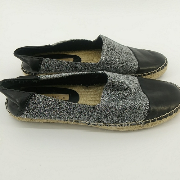 Zara Basic Collection Metallic Faux Leather Cap Toe Espadrills Silver Glitter 35 - Picture 13 of 15